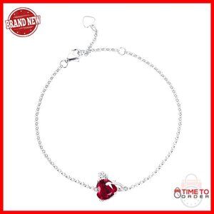 Sterling Silver Ruby Heart Bracelet Adjustable Chain Elegant Minimal Jewelry